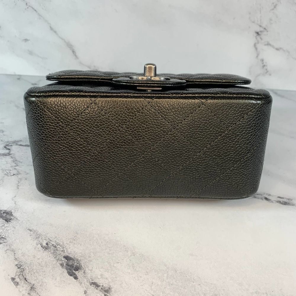 ❌❌ CHANEL 17S Metallic Charcoal Square Classic Caviar Mini Quilt Flap Bag CC RHW - Picture 8 of 17